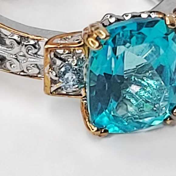 Gems En Vogue | NWT 4.10ctw Octagon Cut Paraiba & Swiss Blue Topaz Ring | 8 - Picture 10 of 10